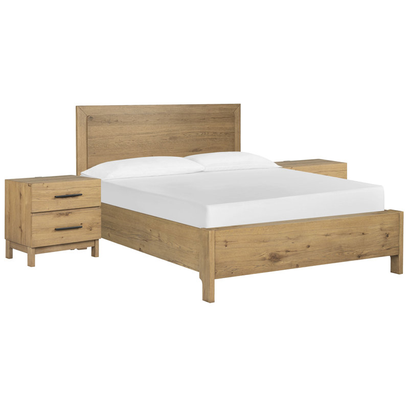 Grand lit à panneau avec 2 tables de chevet haitley, 3 Pcs: Bed, 2 Nightstands, Grand