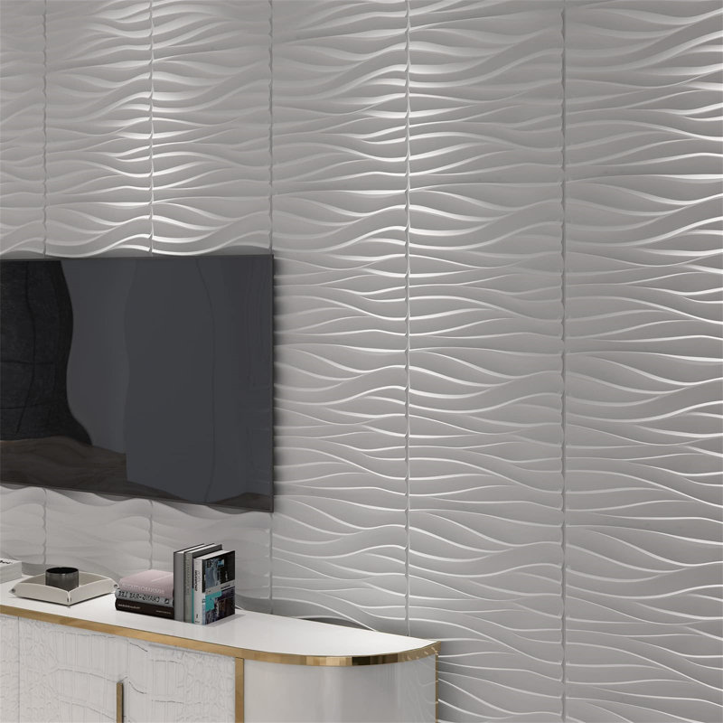 3D Wavy Pvc Wall Panel In Matt White Cover 2.97 Sq Meter, For Interior Wall Décor In Living Room,Bedroom,Lobby,Office,Shopping Mall,12Pcs