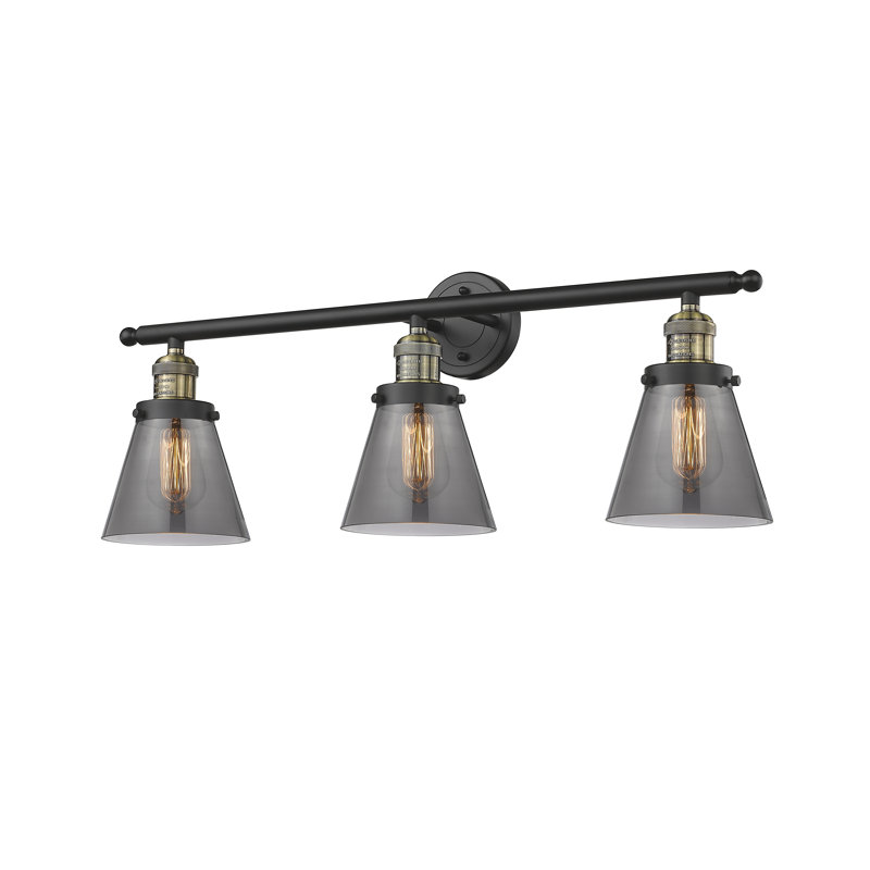 Cone 3 Light Bath Vanity Light, Smoked, 11" H x 30" W, Satin Gold