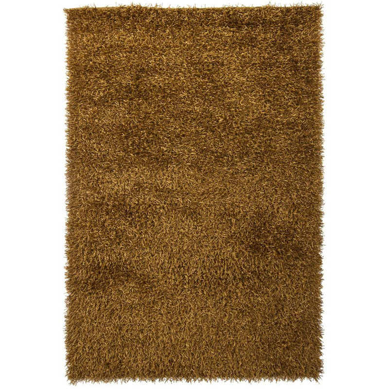 Heston Authentic Hand Woven Handmade Gold Modern Abstract Polyester Shag Area Rug