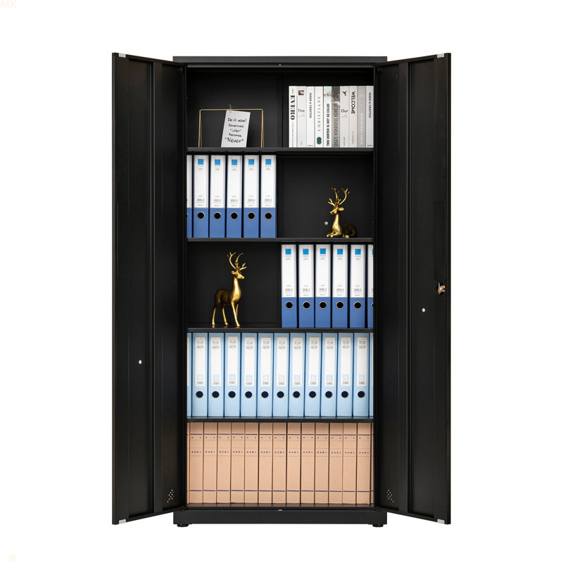 High Storage Cabinet With 2 Doors And 4 Partitions To Separate 5 Storage Spaces, Home/ Office Design, Black