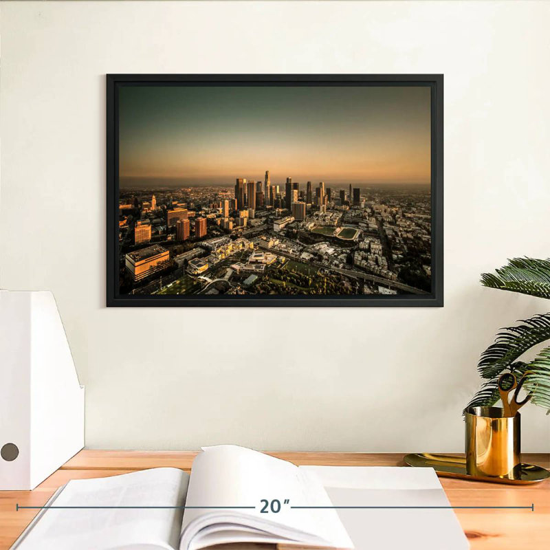 Los Angeles, ciel sépia, Cadre flottant noir, 13 po x 9 po