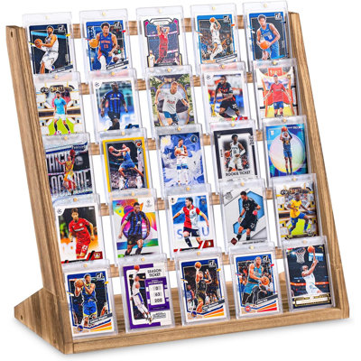 5-tier Trading Card Display, Card Display Stand，wooden Graded Baseball Sports Card Display, Trading Card Display Case For Card Collection & Show,brown
