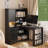 L Shaped Desk With Drawers, Bookshelf, LED Light, Modern Corner Desk For Home Office And Gaming-627502879