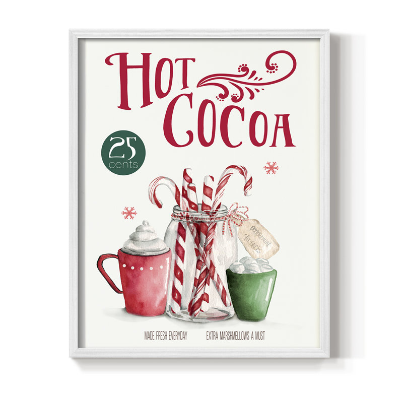 Hot Cocoa Framed Print - Solid Wood, 11" H x 9" W, White