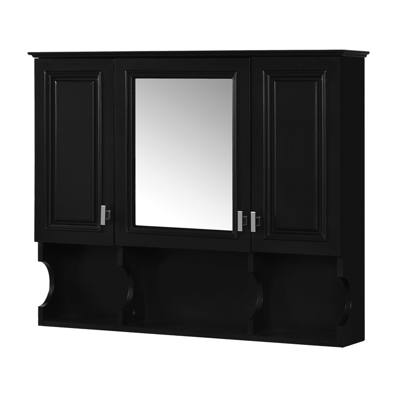 Armoire de rangement murale moderne avec tablettes ouvertes, Noir mat