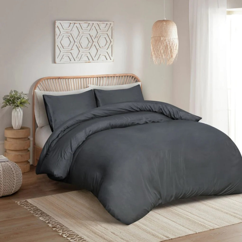 Mealla Microfiber 200 TC Duvet Cover Set with (Plain Microfiber 200 TC Duvet Cover Set), Double, Charcoal