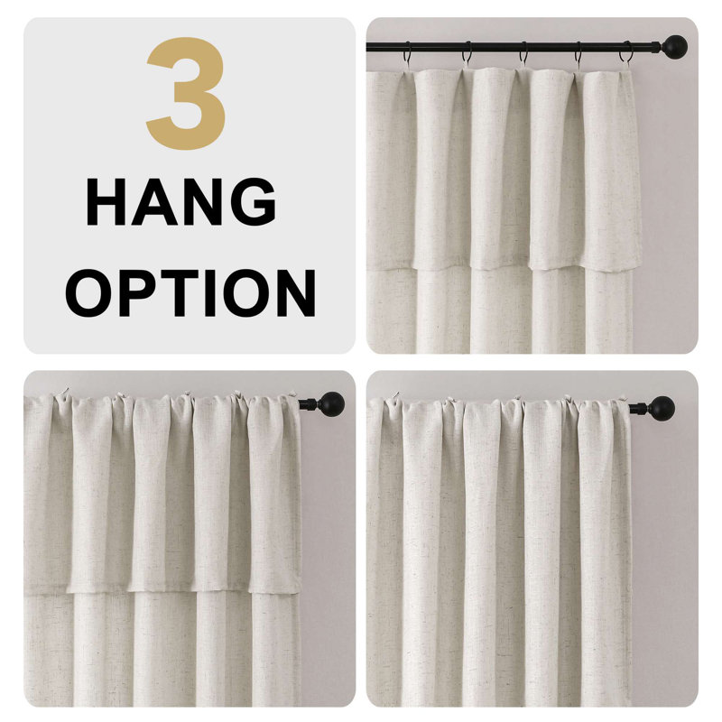 Linen Curtains for Living Room Neutral Modern Farmhouse Window Privacy Linen Fabric Drapes for Farmhouse Window Treatment Panels with Valance,2 Panels