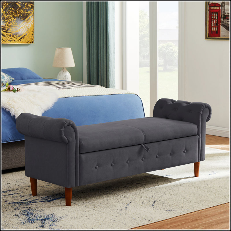 Multifunctional Storage Rectangular Sofa Stool, Dark Gray