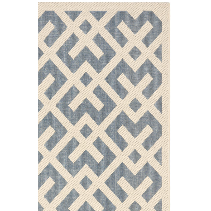 Arneshia Geometric Blue/Bone Area Indoor/Outdoor Area Rug, Square 6'7"