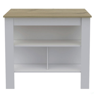 Cala Kitchen Island, Four Legs, Three Shelves