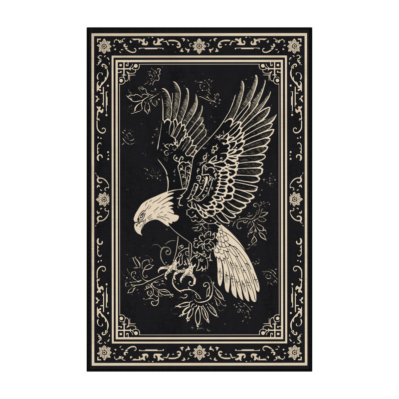 Tapis oriental classique gris et noir lavable à la machine Ozain Eagle, 5 x 7