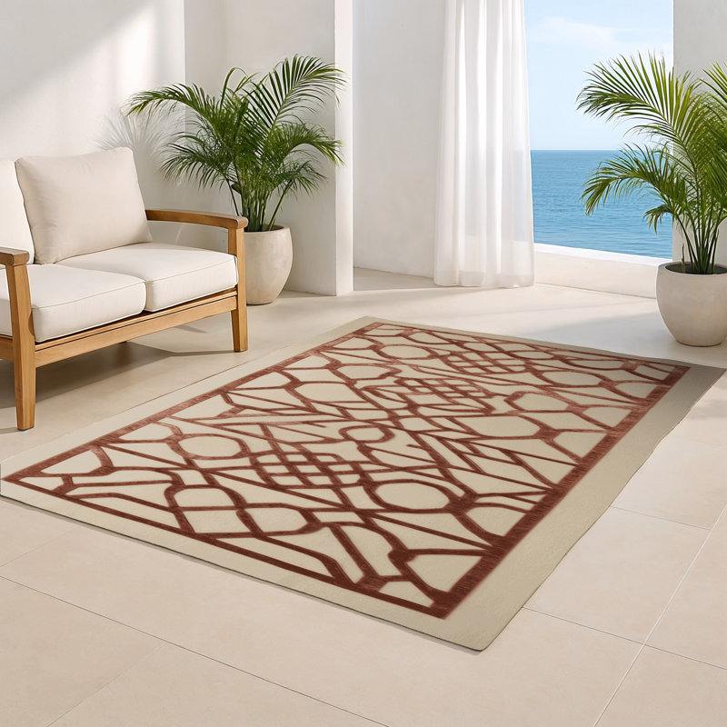 Tapis intérieur et extérieur beige Trellis, Rectangulaire 2 pi x 3 pi