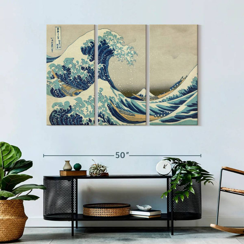 «The Great Wave Off Kanagawa», 3 pièces sur toile, H 32 po x l 50 po x P 1,25 po