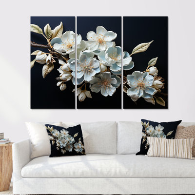Minimalism White Apple Blossom IV - Apple Blossom Canvas Wall Art Set