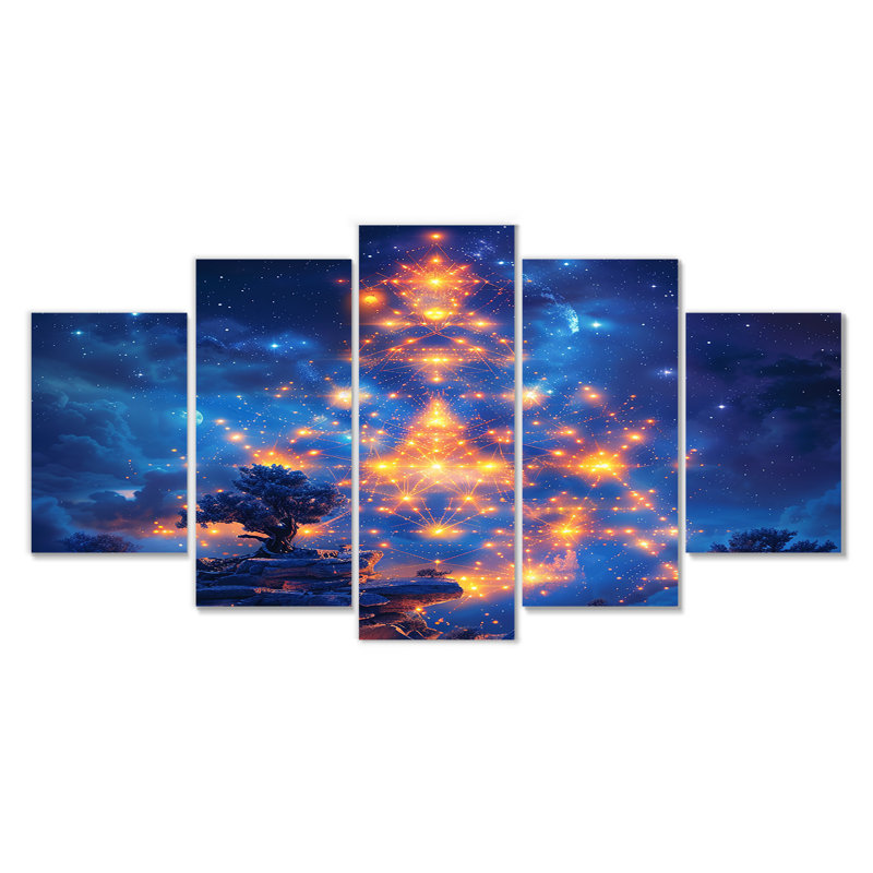 Coryon - Art mural abstrait paysage 5 pièces, H 32 po x l 60 po