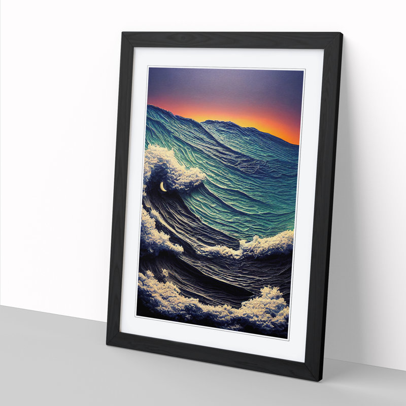 Ocean - Single Picture Frame Painting, 64cm H x 46cm W x 2cm D, Oak