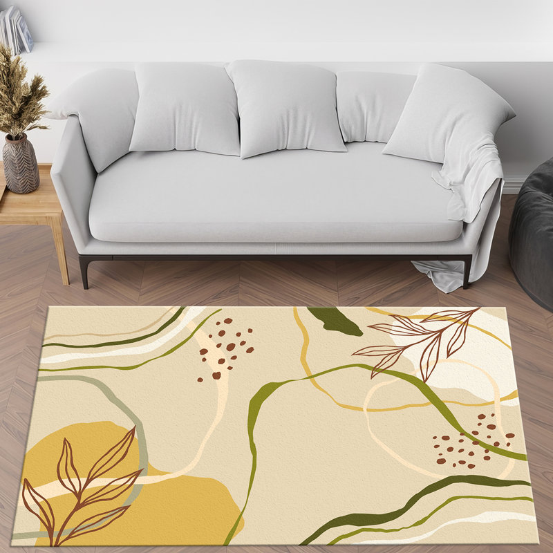 Floral Harmony Printed Rug Featuring Detailed Non Woven Thin Type for Sophisticated Home Decor, Rectangle 5'3" x 7'7"