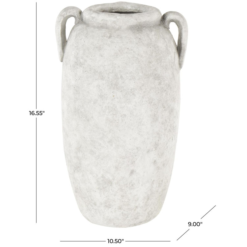 Cole And Ceramic Antique Style Textured Vase With Handles, White
