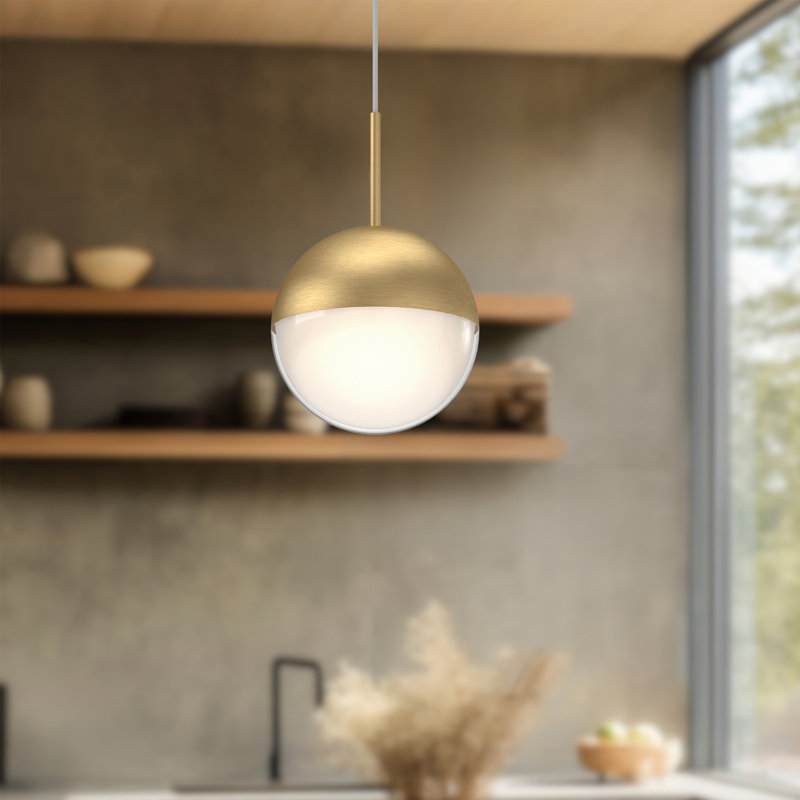 Luminaire suspendu sphère 1 lumière DEL or brossé Pluto