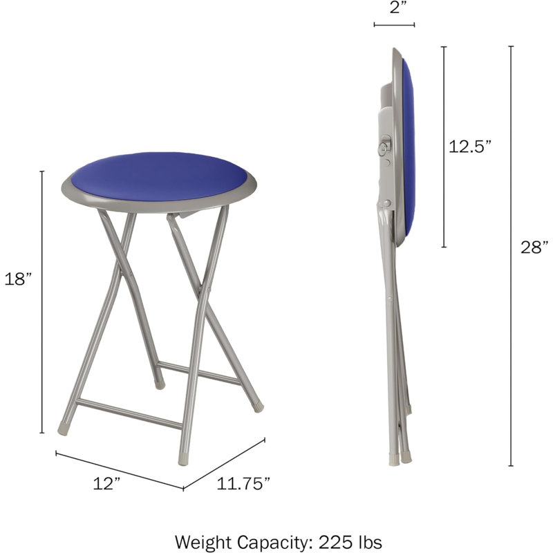 Tabouret pliant - Tabouret sans dossier de 18 pouces d'une capacité de 225 lb pour la cuisine ou la salle de jeux - Tabourets de bar d'intérieur portatifs (bleu)