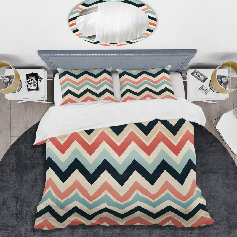 Ensemble de housse de couette à chevrons multicolores Soft Color, Housse de couette pour très grand lit et 2 très