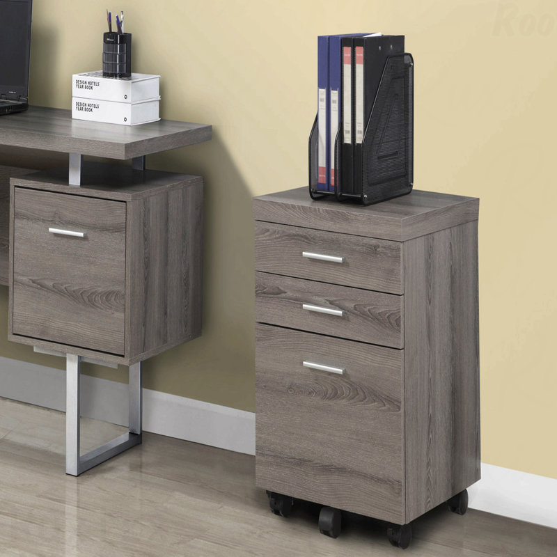 Brown Laminate Contemporary Rolling File Cabinet With Storage Drawers & Printer Stand For Office, Taupe
