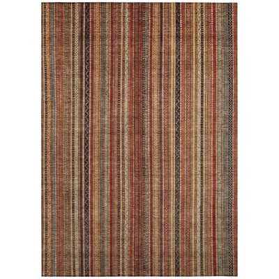 10' X 14' Rust Taupe And Gray Striped Washable Indoor Outdoor Area Rug