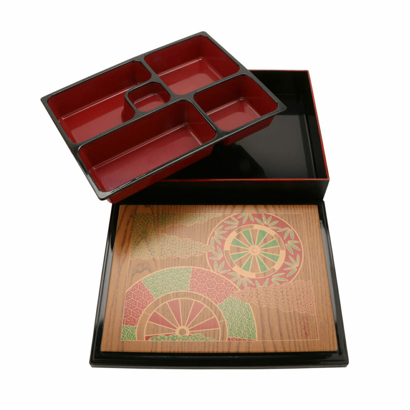 GET 00219-F Boîte à bento traditionnelle japonaise avec couvercle, 5 compartiments, plastique ABS (paquet de 12)