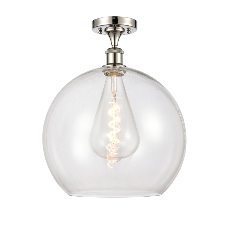 Plafonnier semi-encastré 1 lumière Cindi, H 18,38 po x l 13,75 po x P 13,75 po, Transparent, Nickel poli