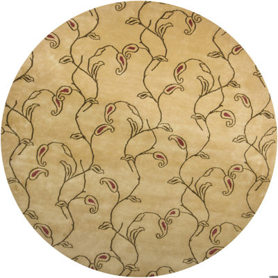 Caines Authentic Hand-Knotted Handmade Beige, Golden Tan & Rust Modern Organic Vine Wool Area Rug