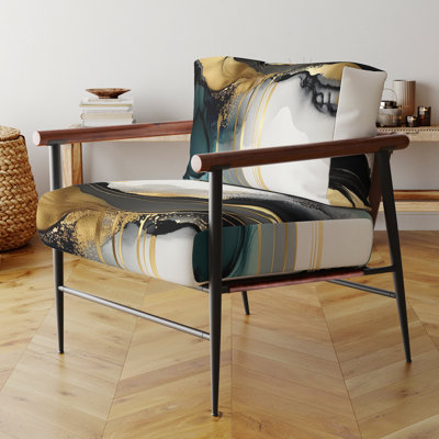 Fauteuil décoratif abstrait en velours et marbre V abstrait en marbre blanc et doré