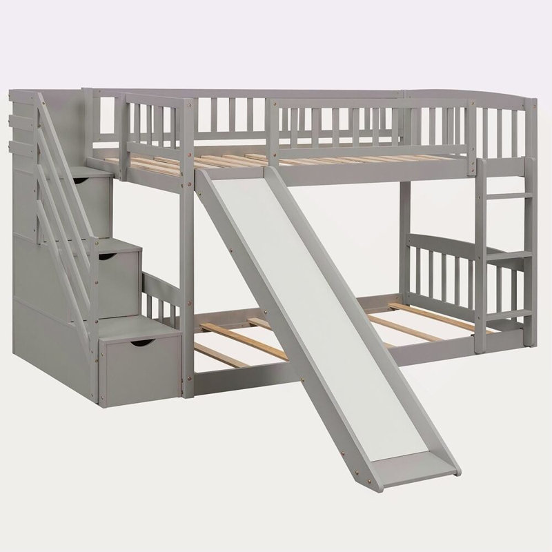 Kitzie Over Kitzie Bunk Bed With Two Drawers And Slide, Grey
