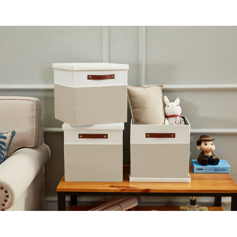 Ensemble de bacs de rangement en tissu Decomomo, Beige / blanc, H 13 po x l 13 po x P 13 po