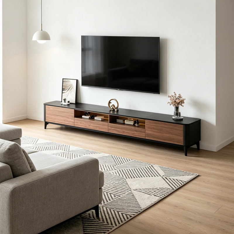 Meuble télé de rangement élégant en bois, H 17,32 po x L 86,61 po x l 11,81 po