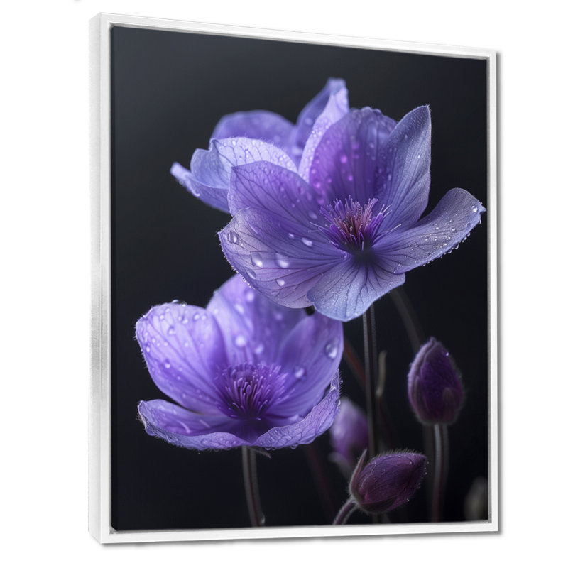 Mono mauve noir Buttercups Moonlit Kiss - Buttercups Wall Art, Toile encadrée flottée blanche, H 32 po x l 24 po x P 1 po