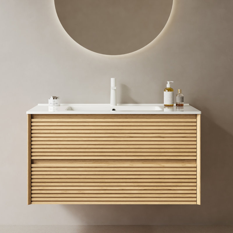 Meuble-lavabo de salle de bain en bois massif 36 po avec lavabo 36 po Nature