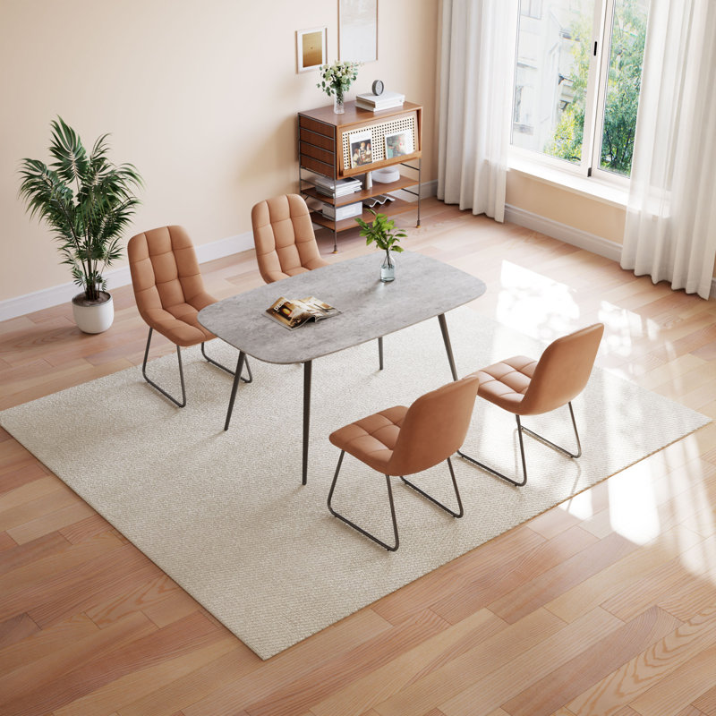 5-Piece Dining Table and Chairs ,Dining Room Set with 4 Modern Chairs, Brown, Grey