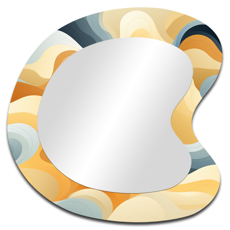 Yellow And Blue Geometric Ripples Patterns - Coastal Unique Shape Decorative Mirror, Yellow Asymmetrical Large Wall Mirror, Printed Metal Art