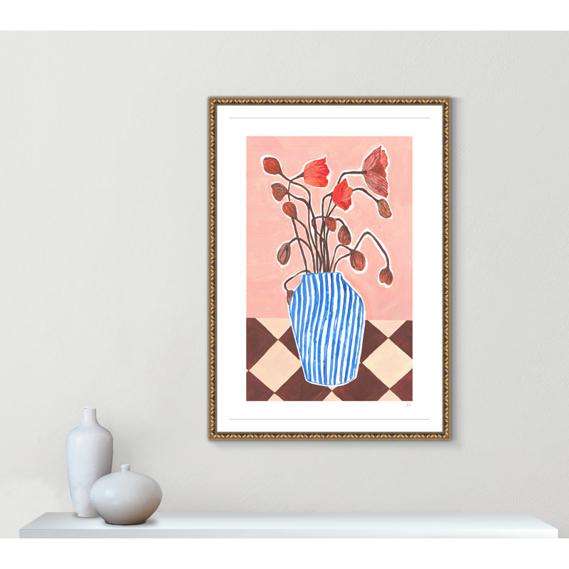 Poppies Print par Violets Print House, L 38,5 po x H 54,5 po, Imprimé mat, Perles de feuilles dorées