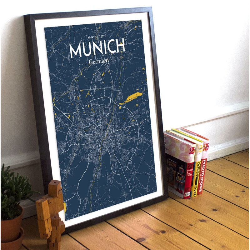 Munich City Map - No Frame Print, 43.2cm H x 27.9cm W x 0.13cm D