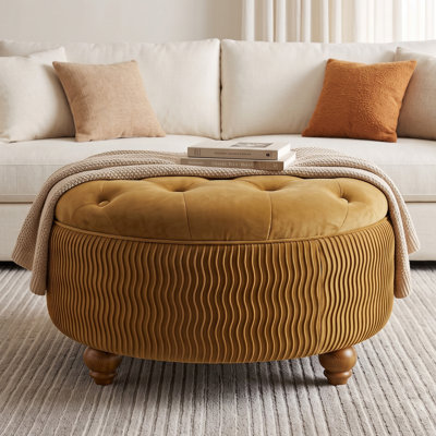 28’’ Wide Upholstered Tufted Round Storage Ottoman whit Soild wood Legs