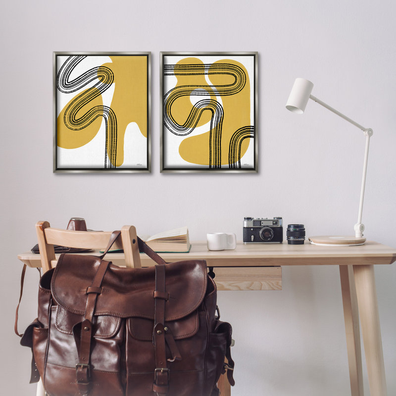 «Wavy Lines Over Shapes» par Cat Thurman Designs 2, pièces sur toile, Cadre flottant gris lustré, H 21 po x l 17 po