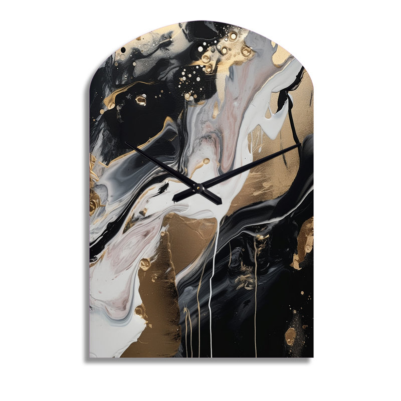 Back and Gold Marble Medley III - horloge murale asymétrique, Moyenne