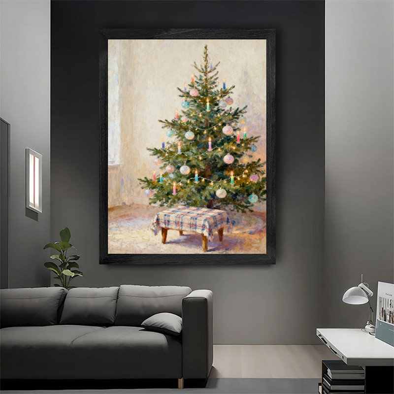 Art mural arbre de Noël noir encadré - décorations festives rétro élégantes, H 25 po x l 17 po