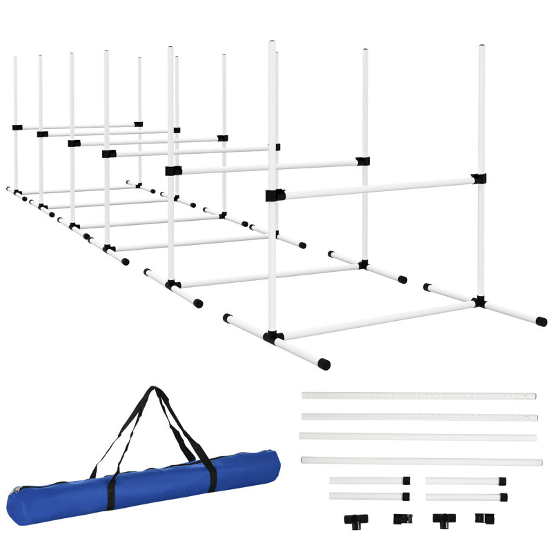 White 6-Piece Adjustable Dog Agility Training Kit with Carry Bag