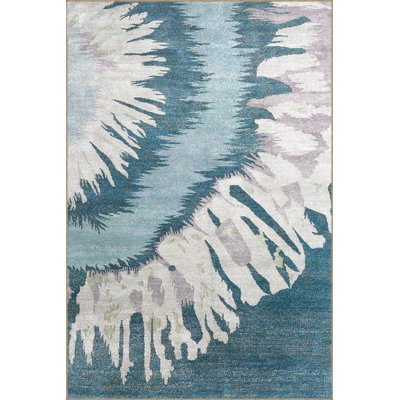 Blue Side Circle Patterned Woven Base Washable Rug
