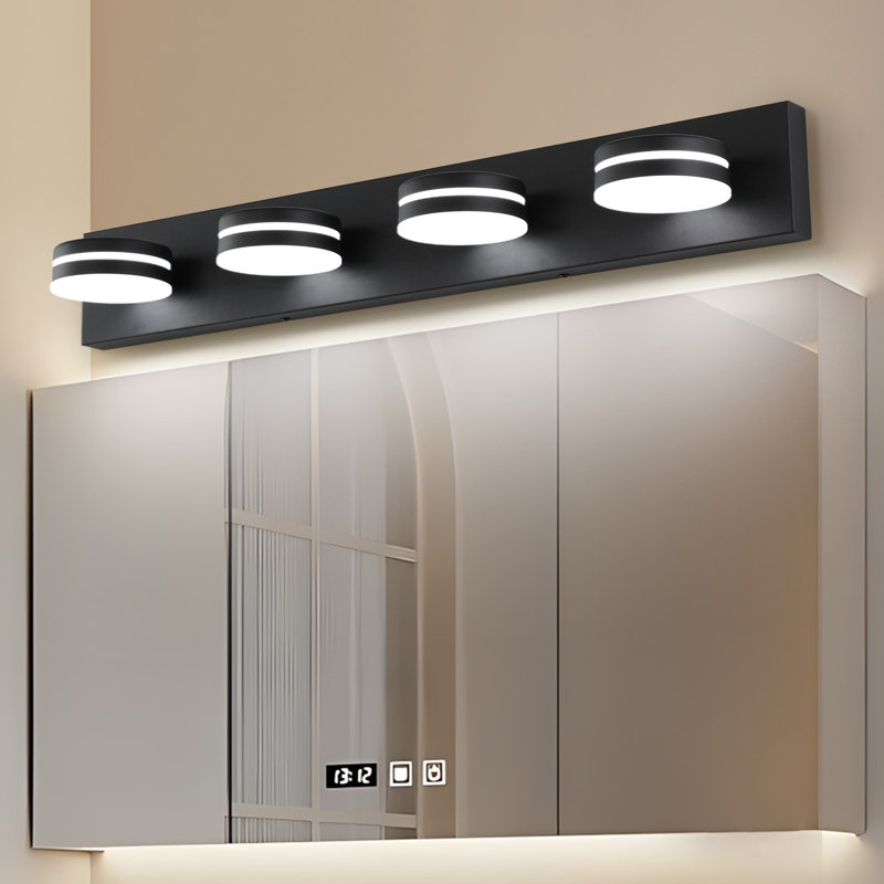 Applique murale à DEL noir mat à 4 lumières pour salle de bain, avec 5 couleurs de lumière sélectionnables (5CCT) et têtes rotatives à 350°