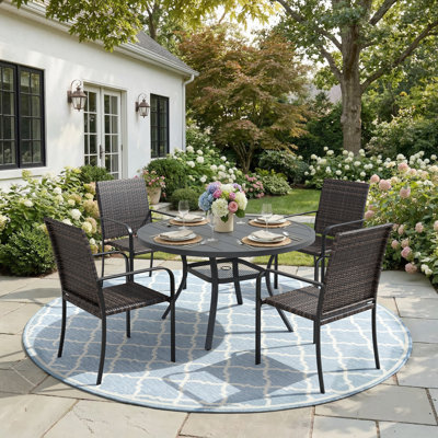 4-Person Round Patio Dining Set With Wicker Rattan Chairs