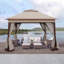 Pavillon de jardin escamotable 11X11FT, moustiquaire pour l'extérieur avec double toit (café)-123218920